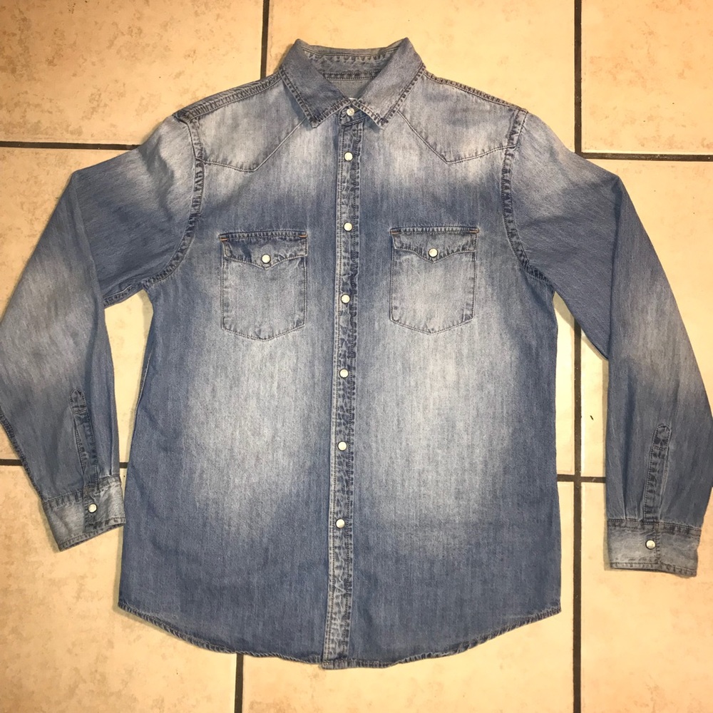 Jean Material Button Up Shirt